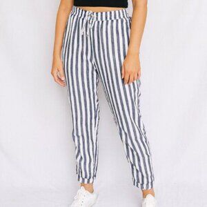 Onia Women's Size Meddium Linen Blend White Gray Striped Cuffed Beach Pants